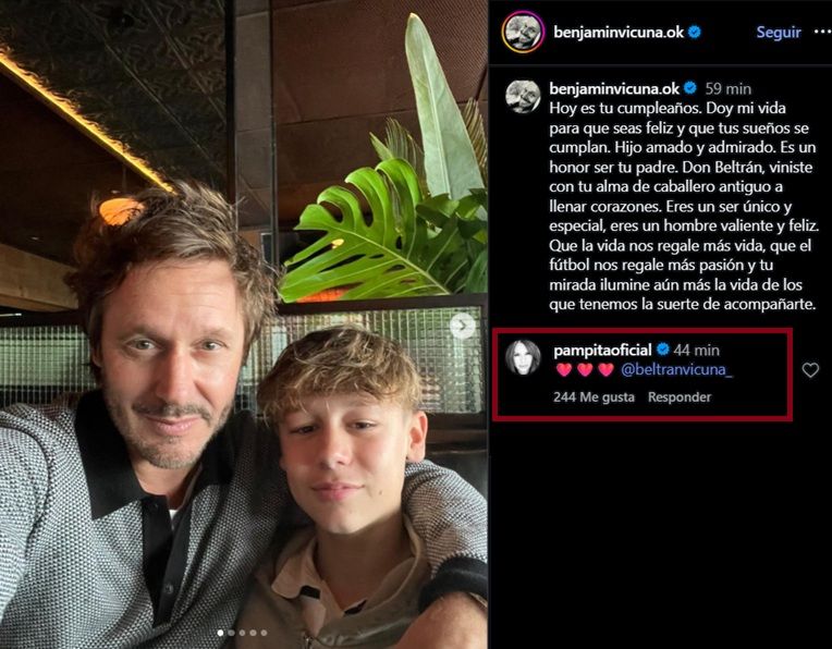 El mensaje de Benjamín Vicuña por el cumpleaños de Beltrán