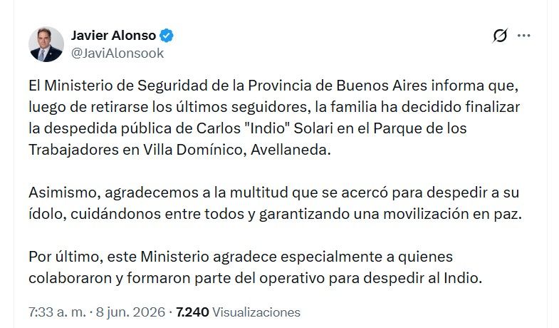 Finalización del velatorio del Indio Solari