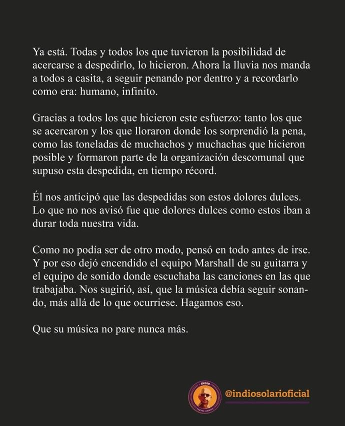 Finalización del velatorio del Indio Solari