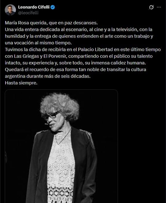 Mensaje de despedida de Leonardo Cifelli a María Rosa Furgazot
