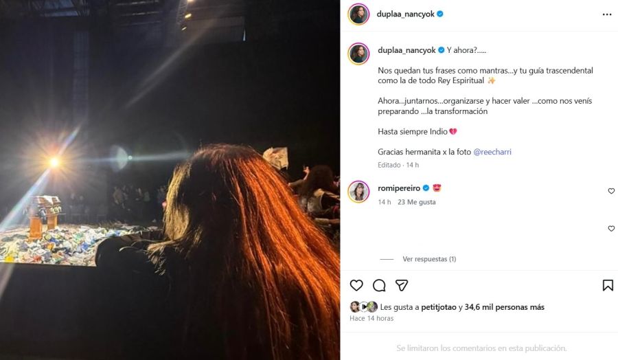 Mensaje de Nancy Duplaa por la muerte del Indio Solari