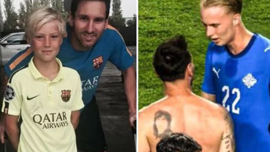 Lionel Messi con Daníel Gudjohnsen 