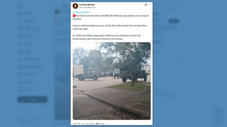 Posteo: Se llenó el predio de la exESMA de militares que andan con armas al hombro 10062026