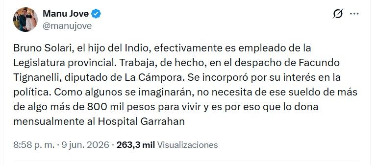 Qué hace Bruno Solari con su sueldo del Estado