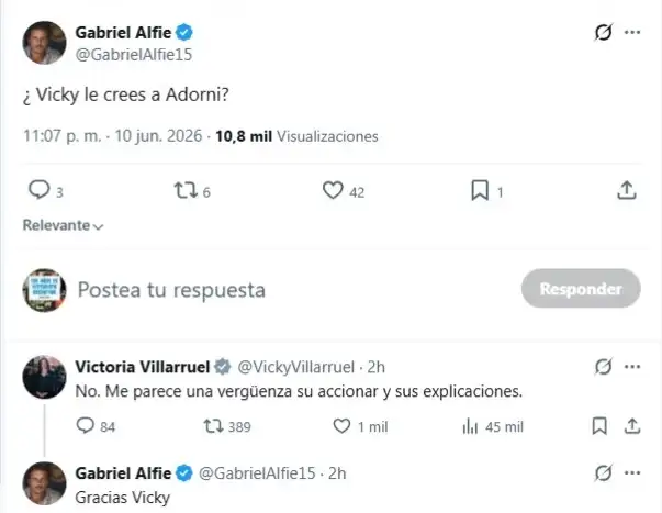Posteo de Victoria Villarruel contra Manuel Adorni