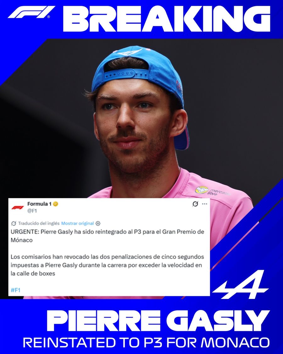 Comunicado de F1 sobre Pierre Gasly