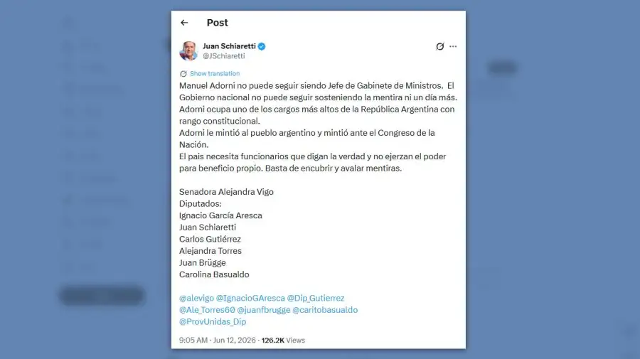 Posteo Juan Schiaretti 12062026