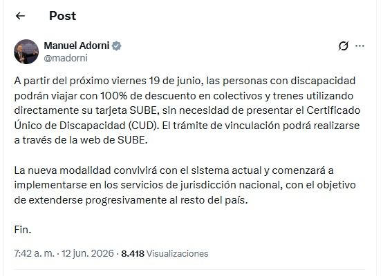 SUBE y los viajes de las personas con discapacidad.