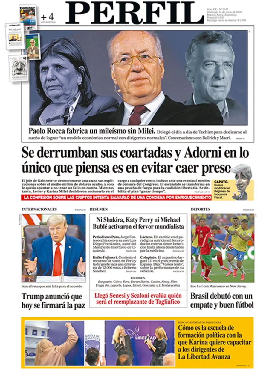La tapa del Diario PERFIL del domingo 14 de junio de 2026.