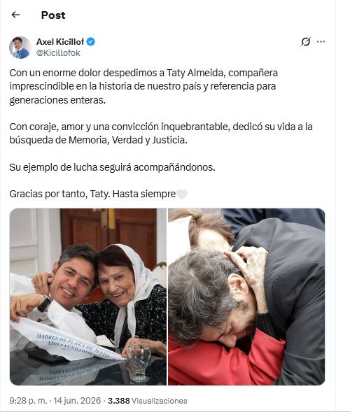 Despedida de Axel Kicillof a Taty Almeida