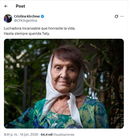 La despedida de Cristina Kirchner a Taty Almeida