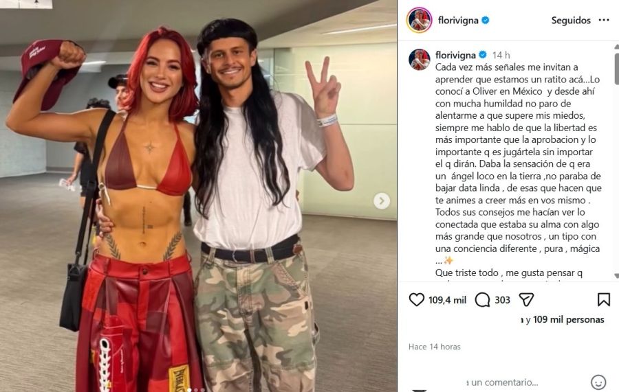 Mensaje de Flor Vigna tras la muerte de Oliver Tree