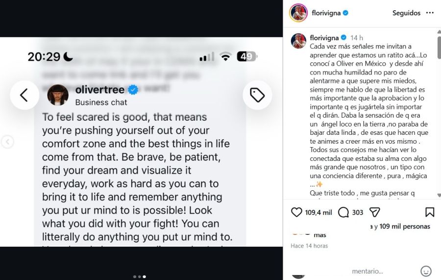 Mensaje de Flor Vigna tras la muerte de Oliver Tree