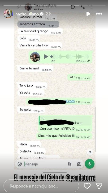Yanina Latorre le consiguió entrada a Nacho Juliano para ver el debut de Argentina en el Mundial 2026