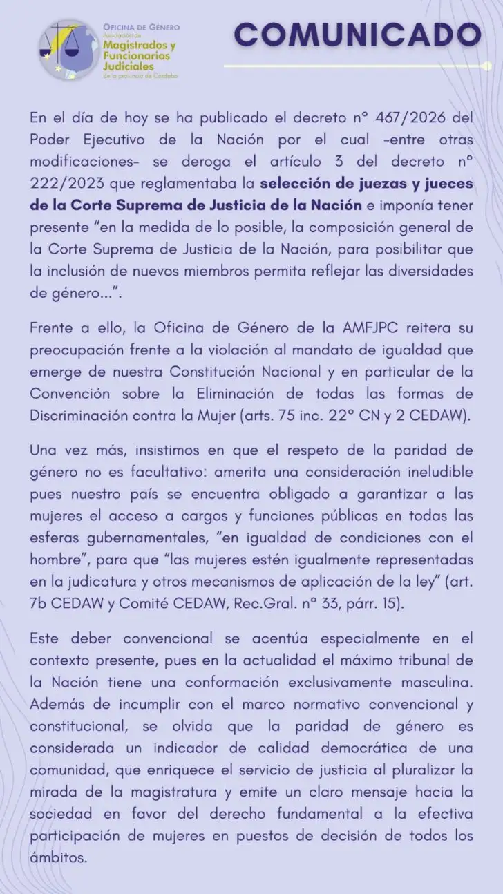 Comunicado de la Asociación de Magistrados de Córdoba