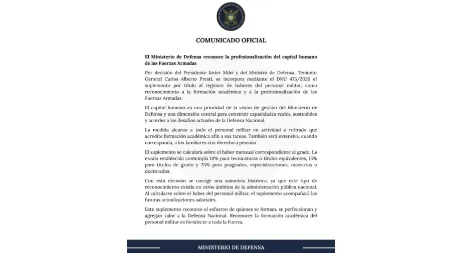 Comunicado Ministerio de Defensa 17062026