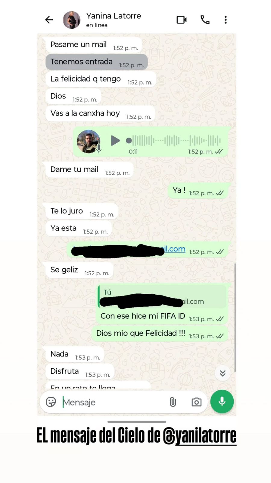 El chat entre Yanina Latorre y Nacho Giuliano