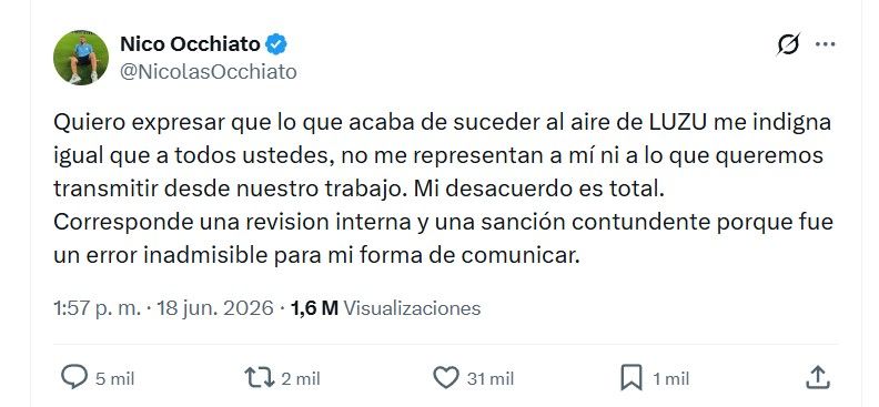 Descargo de Nicolás Occhiato tras la fake news difundida por Florencia Peña sobre Jorge Messi en Luzu TV