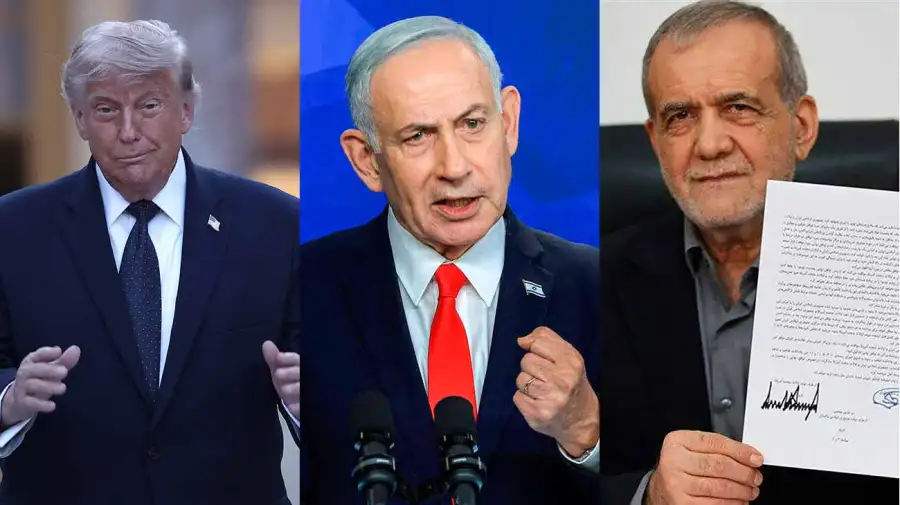 Donald Trump, Netanyahu y Masud Pezeshkián 18062026