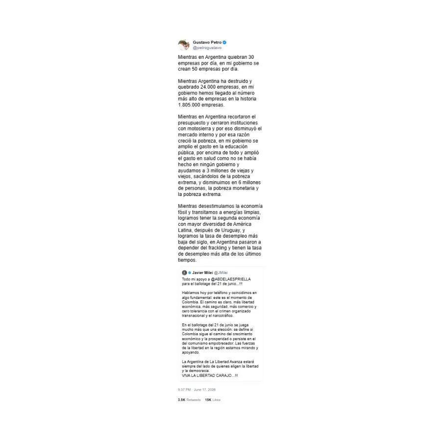 Gustavo Petro contra Javier Milei 2