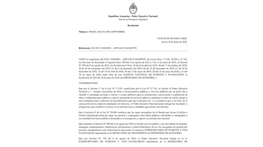 El Gobierno completó la adjudicación de la Hidrovía a Jan De Nul 18062026