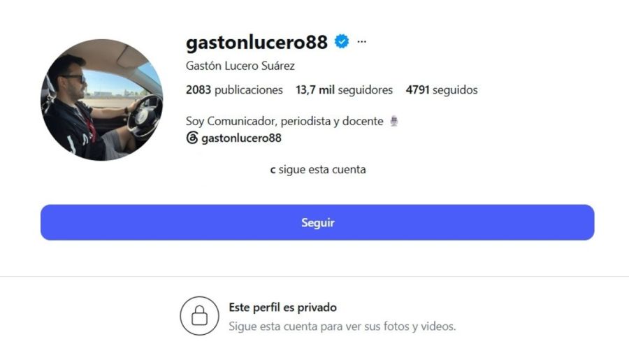 Gastón Lucero Suárez puso en privado su cuenta de Instagram