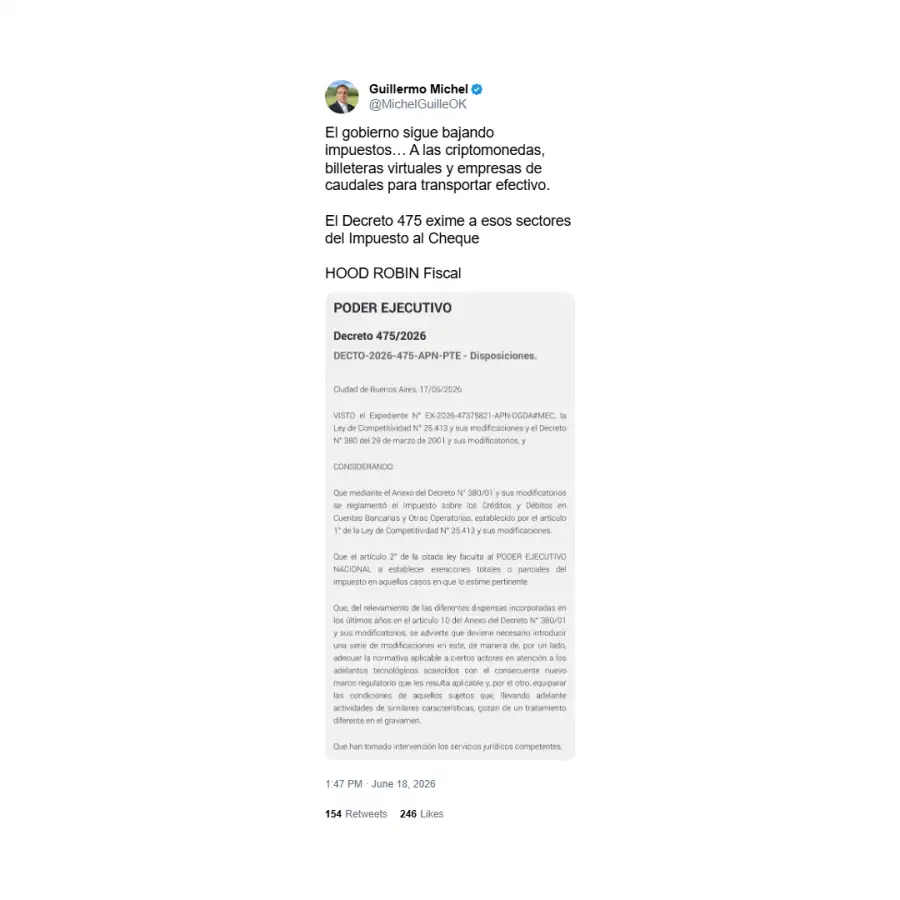 Posteo de Guillermo Michel contra LLA