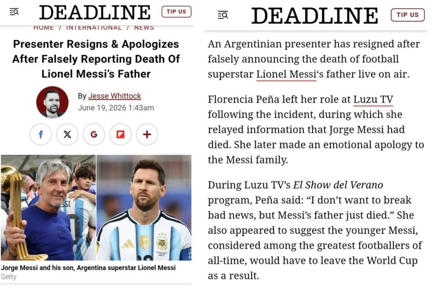 Repercusión internacional de la fake news de Florencia Peña sobre la salud de Jorge Messi