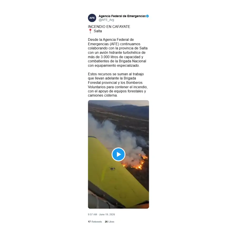 Agencia Federal de Emergencias sobre los incendios en Salta 1
