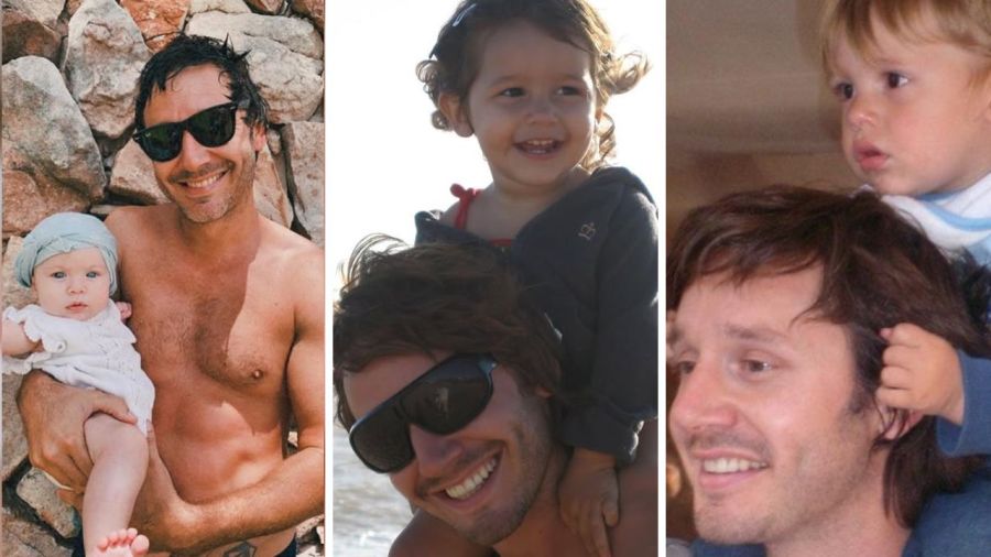 Benjamín Vicuña junto a sus hijos cuando eran bebés