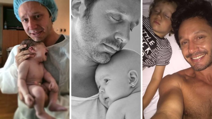 Benjamín Vicuña junto a sus hijos cuando eran bebés
