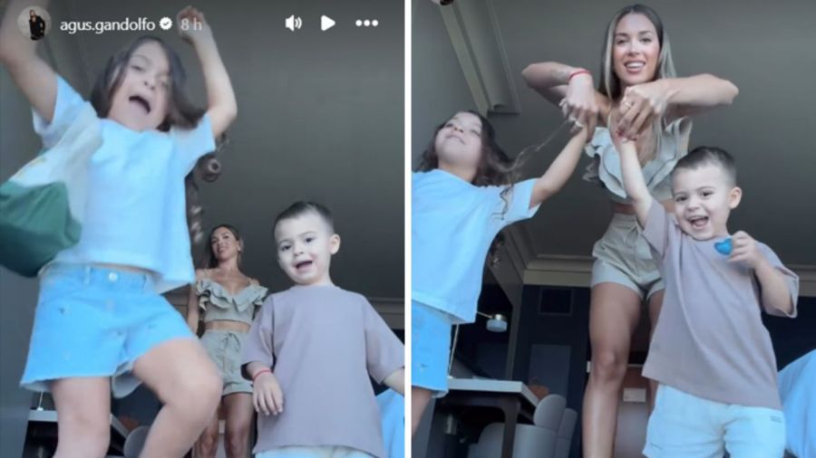 Agustina Gandolfo junto a sus hijos Nina y Theo