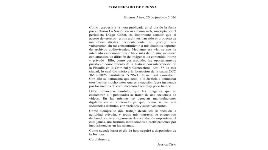 Comunicado de Prensa Cirio 22062026