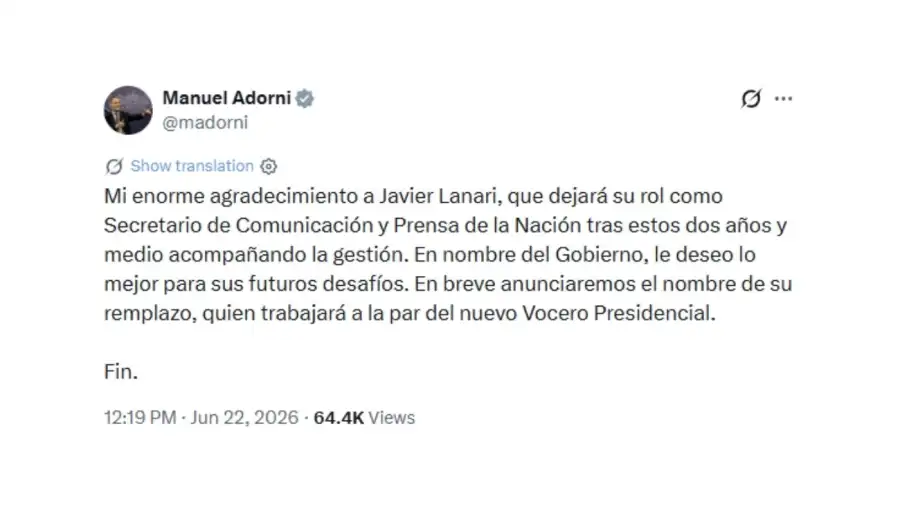 Javier Lanari dejó su cargo como Secretario de Comunicación y Prensa