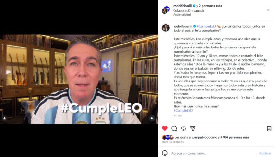 La propuesta de Rodolfo Barili por el cumpleaños de Messi