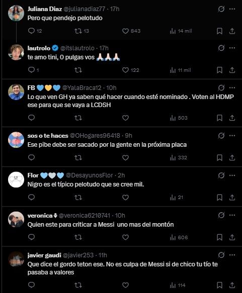 Los comentarios contra Nigro de Gran Hermano por criticar a Lionel Messi 1