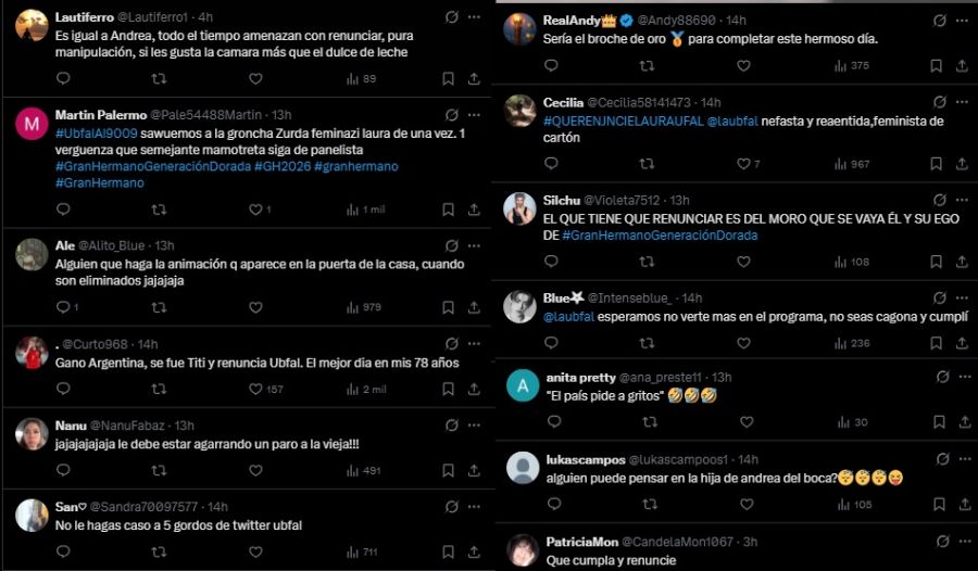 Los fanáticos piden la renuncia de Laura Ubfal como panelista de Gran Hermano