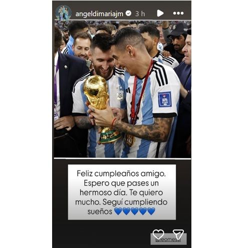 Ángel Di María saludó a Lionel Messi