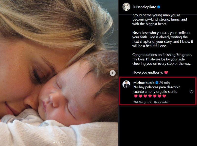 El mensaje de Michael Bublé al posteo de Luisana Lopilato