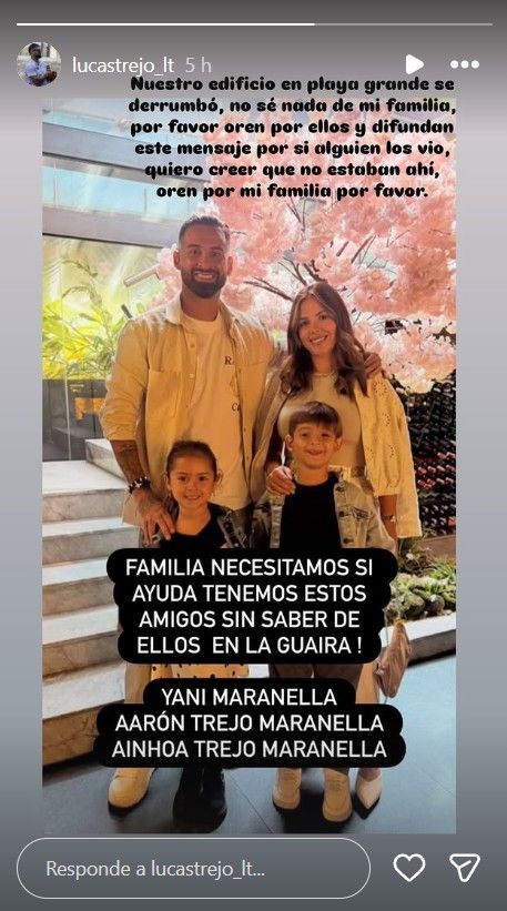 Pedido desesperado de Lucas Trejo para encontrar a su familia tras los terremotos en Venezuela