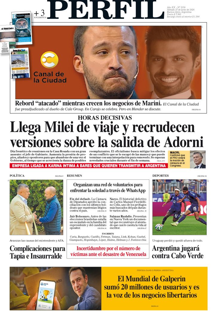 La tapa del Diario PERFIL del sábado 27 de junio de 2027