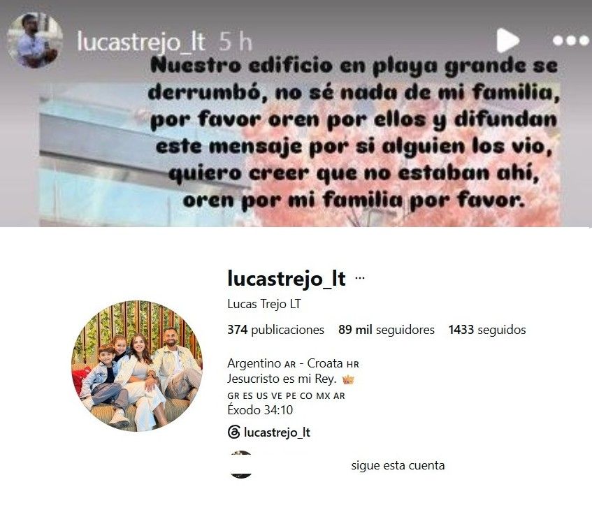 Lucas Trejo cambió su foto de perfil en Instagram tras la muerte de su familia