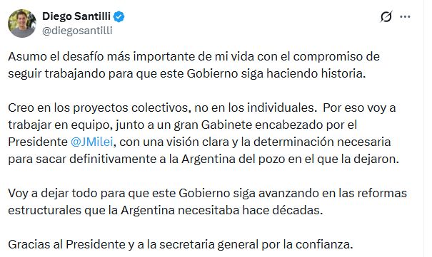 Santilli tras anuncio de su designación a Jefe de Gabinete