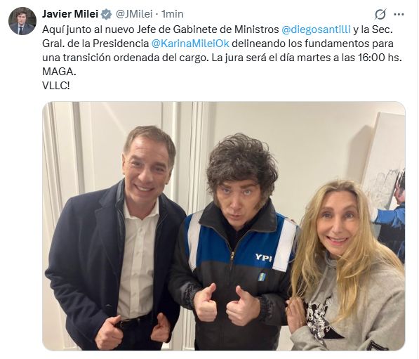 Tweet de Mieli anunciando a Santilli como Jefe de Gabinete