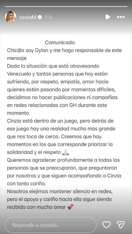 La decisión de la familia y novio de Cinzia Francischiello, de Gran Hermano, tras los terremotos en Venezuela