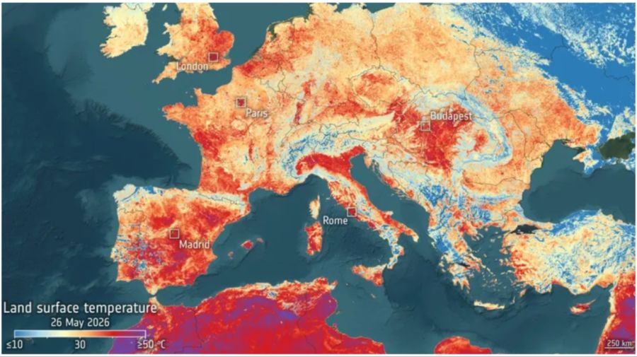 La ola de calor en Europa vista desde un satélite