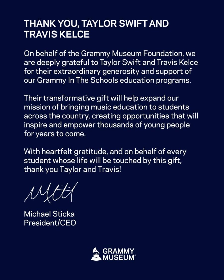 Los agradecimientos de la Fundación del Museo Grammy