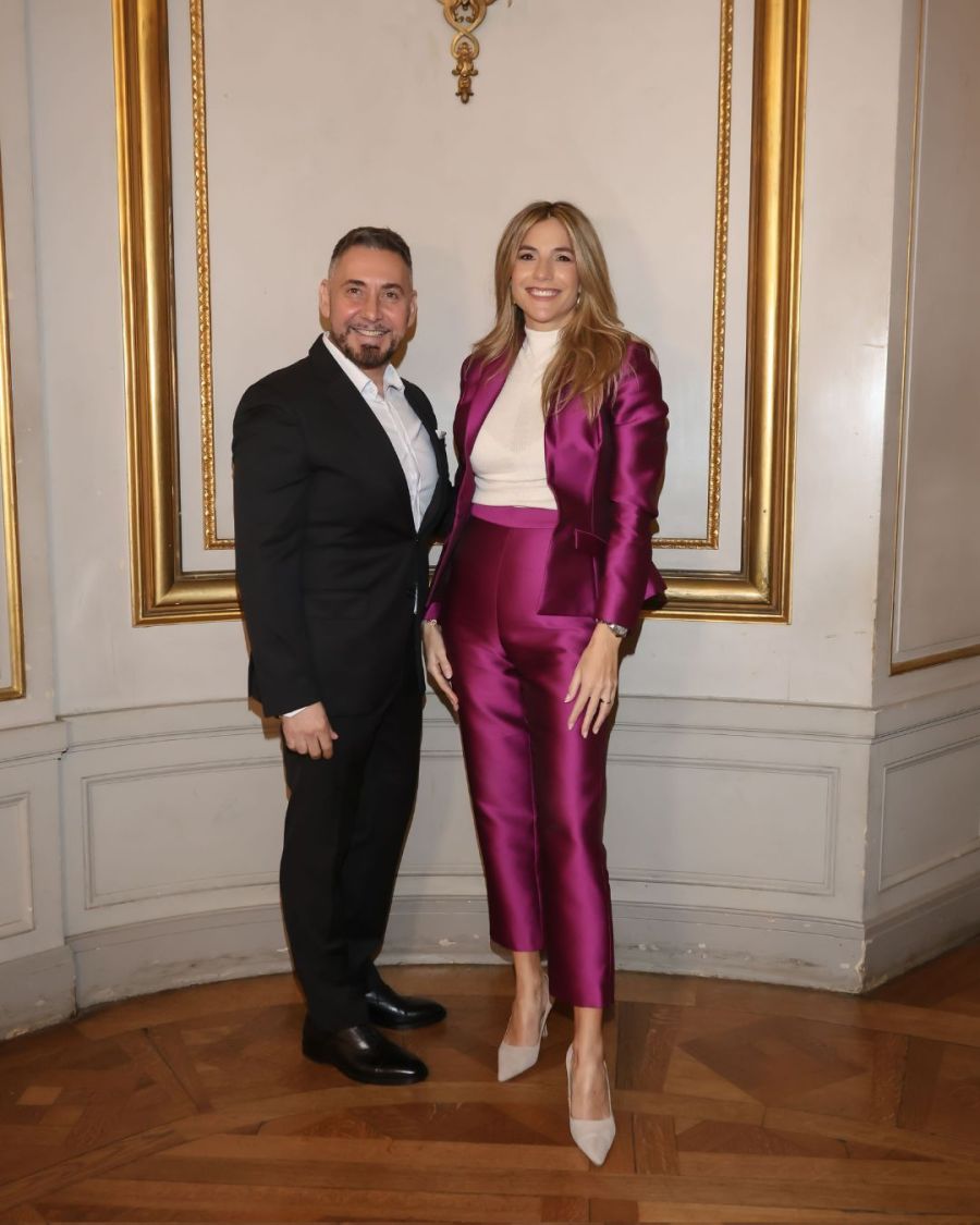 María Belén Ludueña junto al diseñador Gustavo Cadile