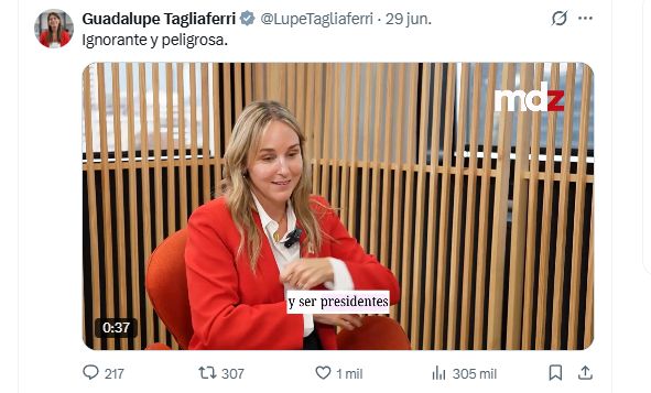El posteo de Guadalupe Tagliaferri sobre Clara Muzzio.