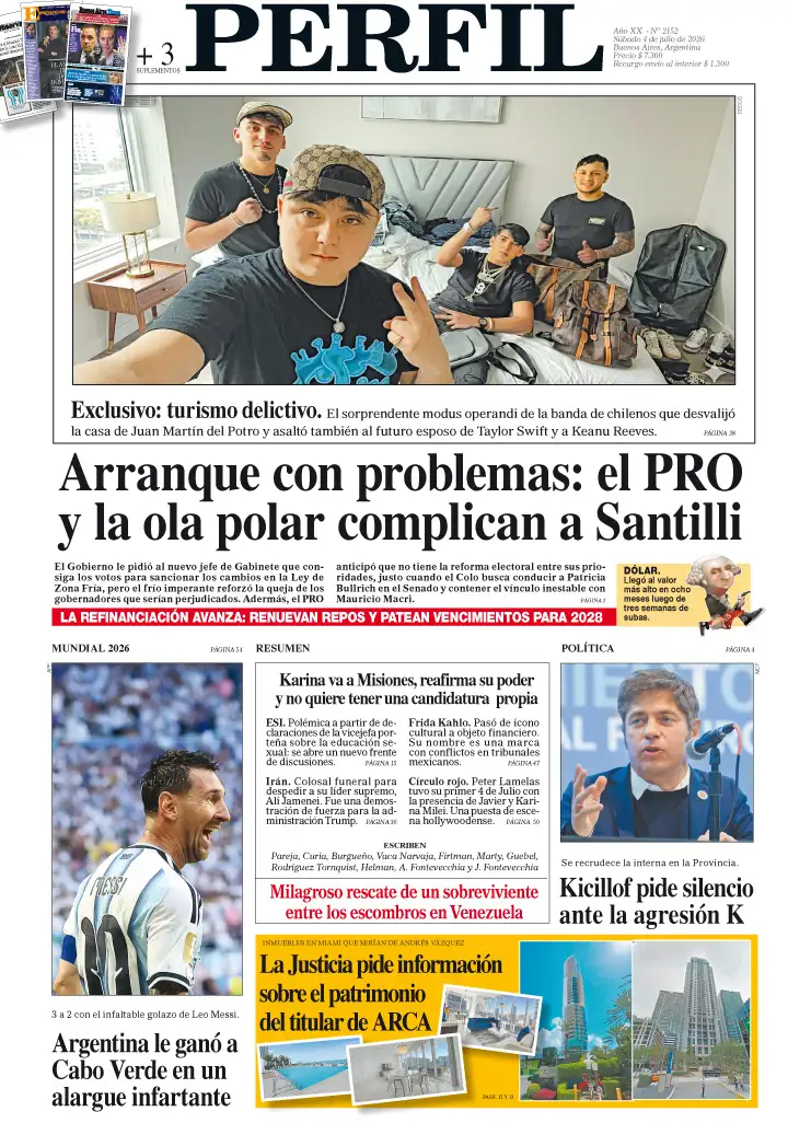 La tapa del Diario PERFIL del sábado 4 de julio de 2026